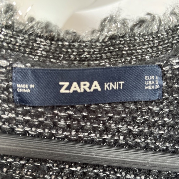 Zara (M) long, frayed-edge cardigan, with wrap tie, pockets & metallic threads - Picture 3 of 16